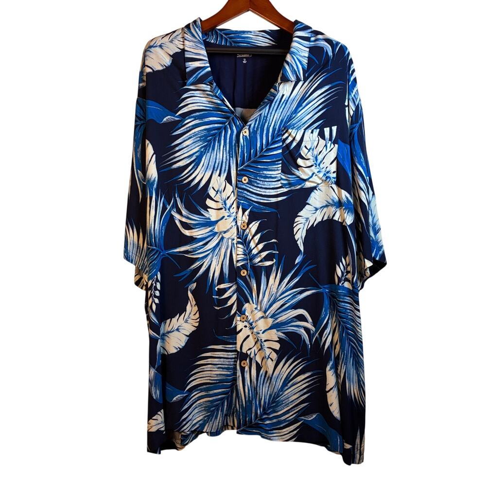 KS Island Hawaiian Shirt Mens 5XL TALL blue white‎ vacation resort beach cruise
